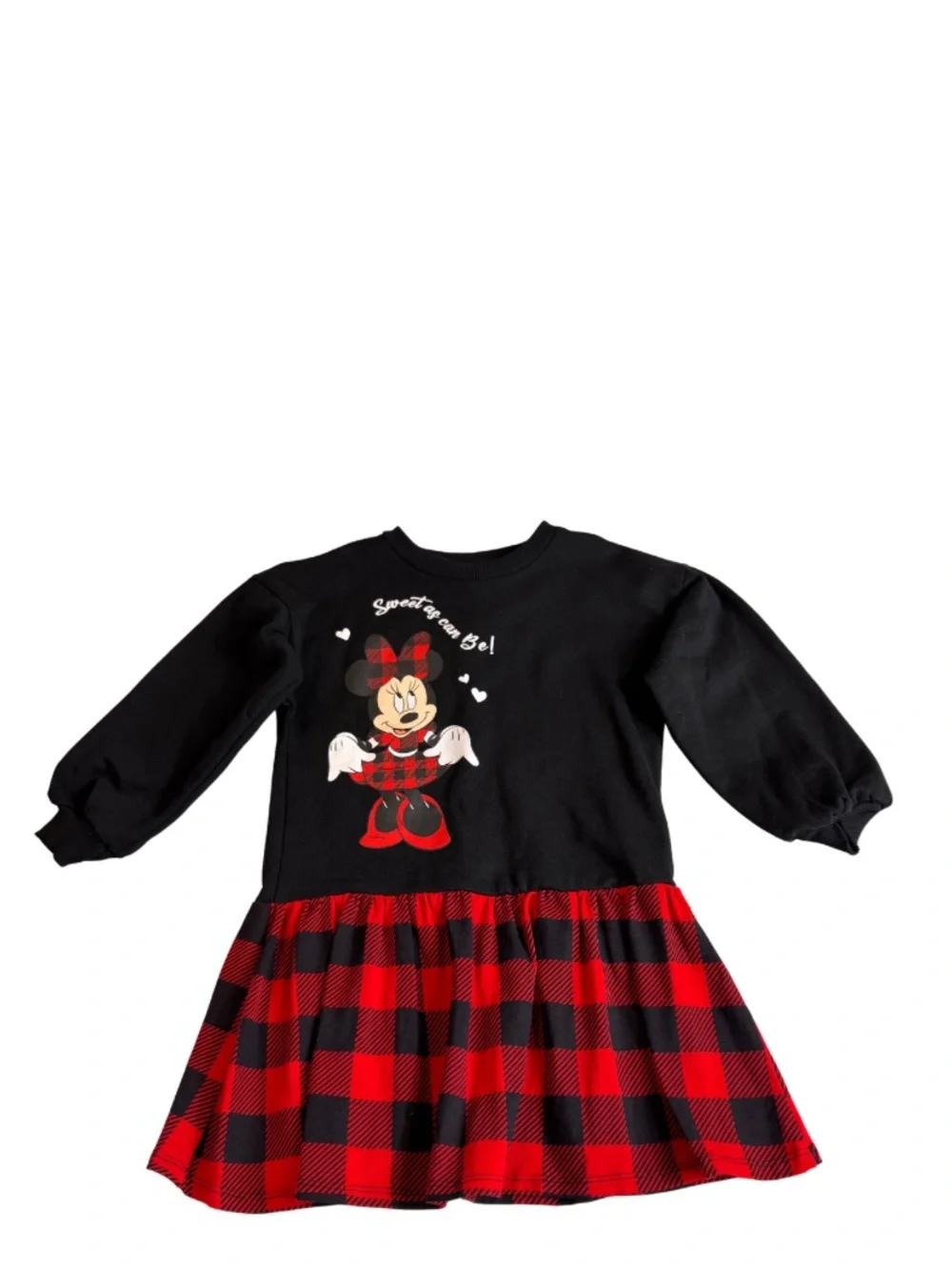 Disney Toddler Girls Black & Red Plaid Minnie Mouse Skater Dress 4T